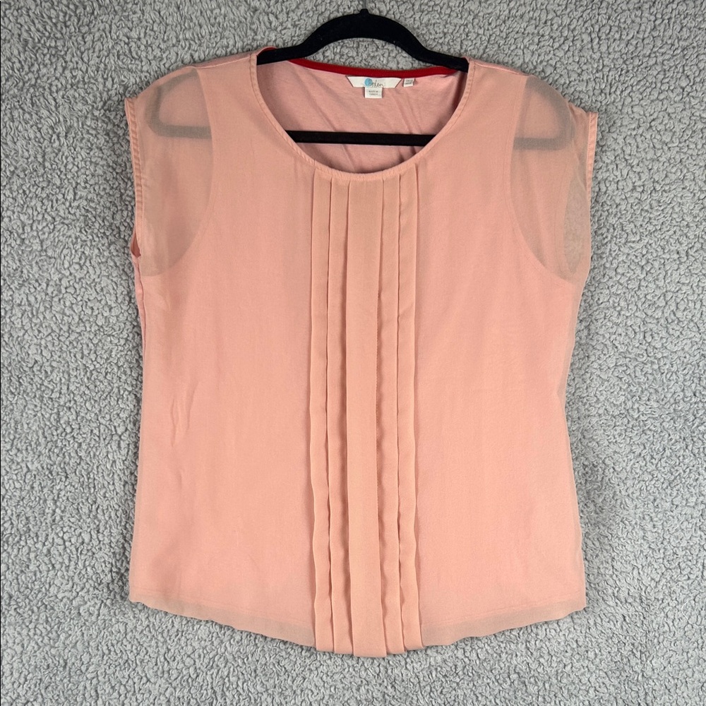 Boden Cap Sleeve Round Neckline Pleated Chiffon Pullover Pink Top Size 8